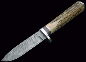 Rocket Knives drop point hunter in damascus steel