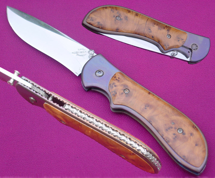 Rocket Handmade      Knives Liner Locking Tactical Framelock with thuya burl overlay