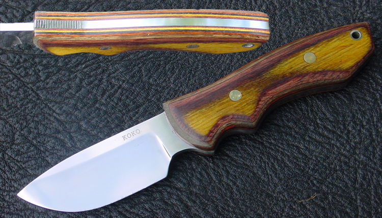 Koko Handmade Knives guardless hunter with pakkawood      handle